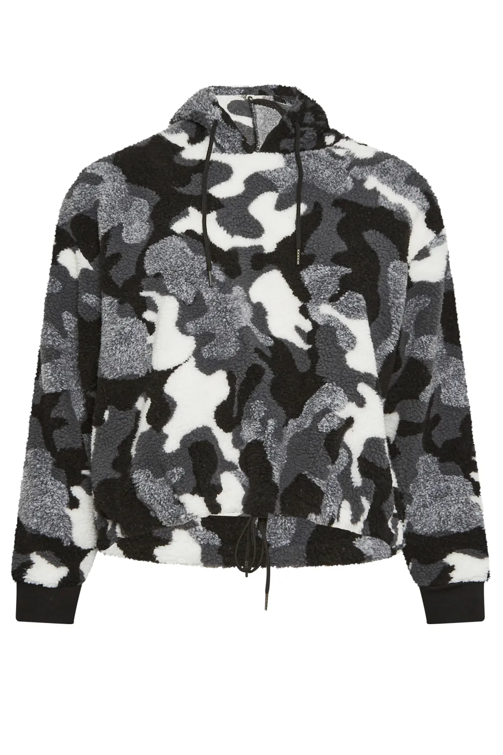 YOURS Curve Grey Camo Print Cropped Fleece Hoodie