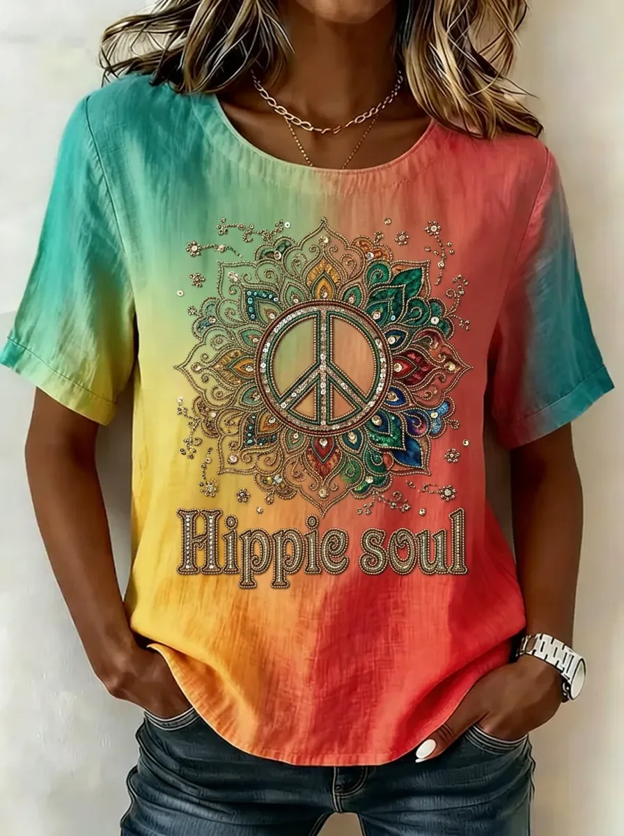 Women's Nashville Hippie Soul Mandala Peace Sign Printed T-shirt
