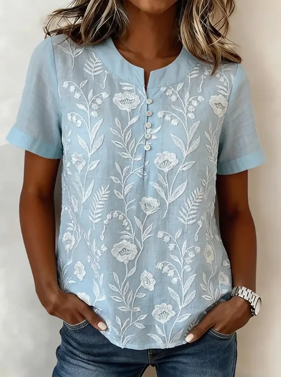 Women's Nashville Floral Botanical Embroidered Printed Top
