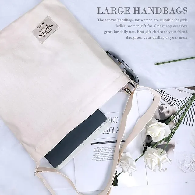 Canvas Tote Bag For Women Retro Large Size Canvas Shoulder Bag Hobo Crossbody Handbag Casual Tote For Shopping And Travel