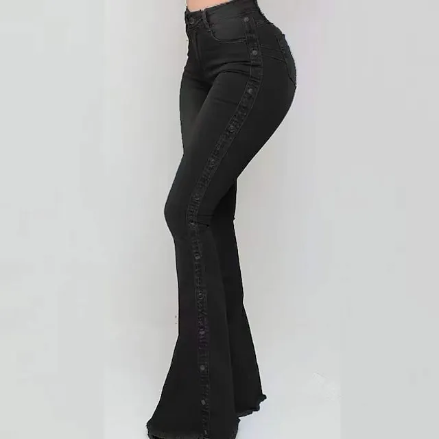 Women's Jeans Bootcut Flared Pants Full Length Denim Side Pockets Wide Leg Micro-elastic Fashion Casual Daily Weekend Black Blue S M