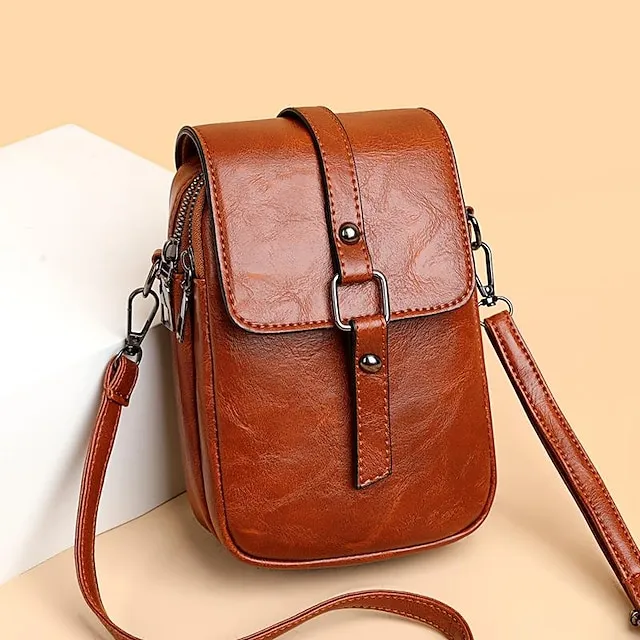 Women's Crossbody Bag Shoulder Bag Mobile Phone Bag PU Leather Shopping Daily Buckle Zipper Large Capacity Waterproof Lightweight Solid Color Black Red Brown