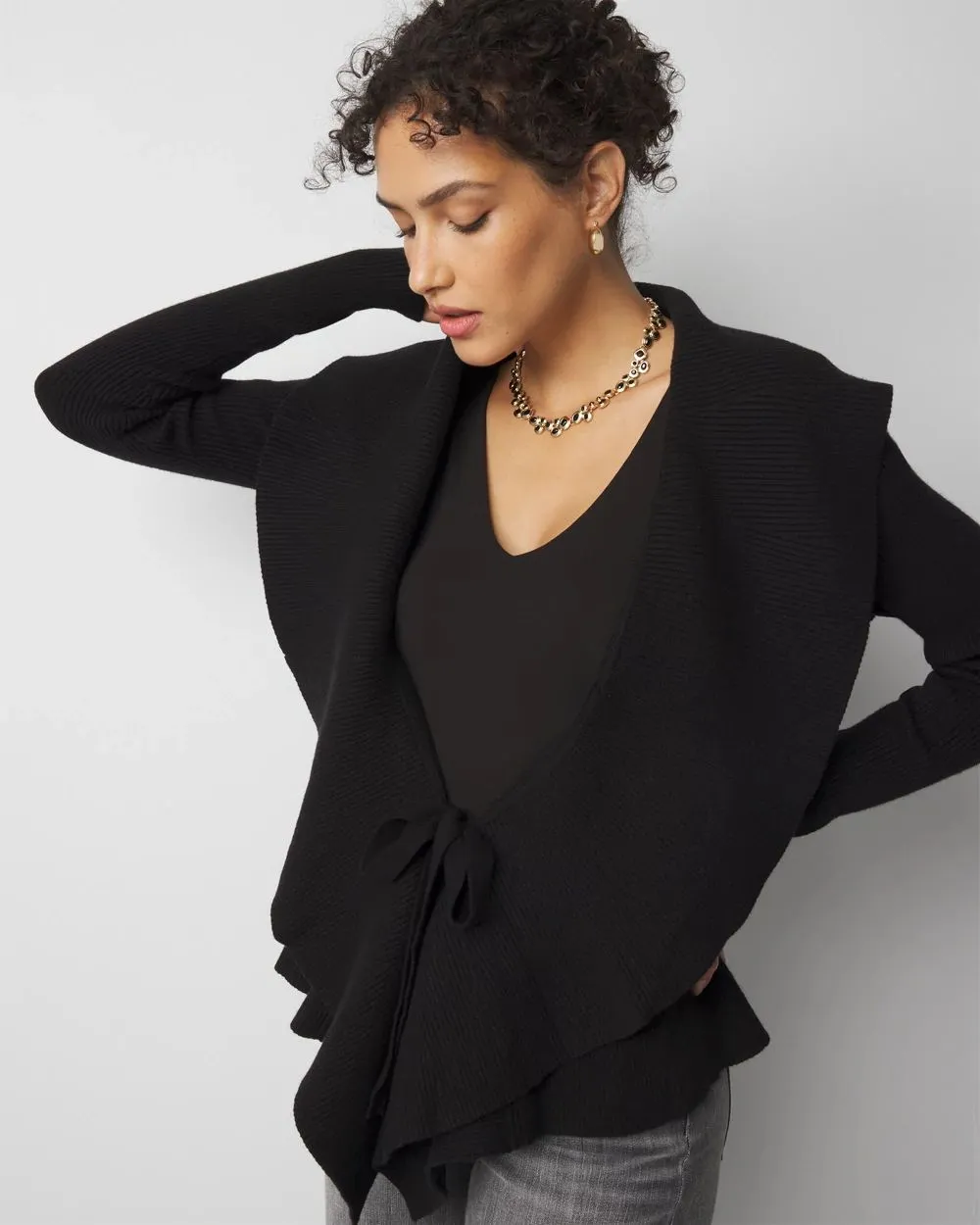 Long Sleeve Open Ruffled Cardigan