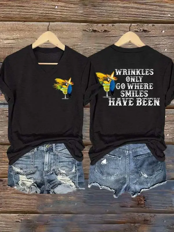 Women's Retro Wrinkles Only Go Where Smiles Have Been Print T-Shirt