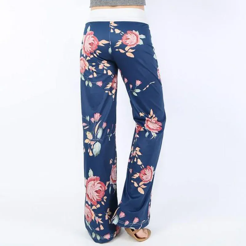Flowers Printed Elastic-waistband Women's Casual Pants