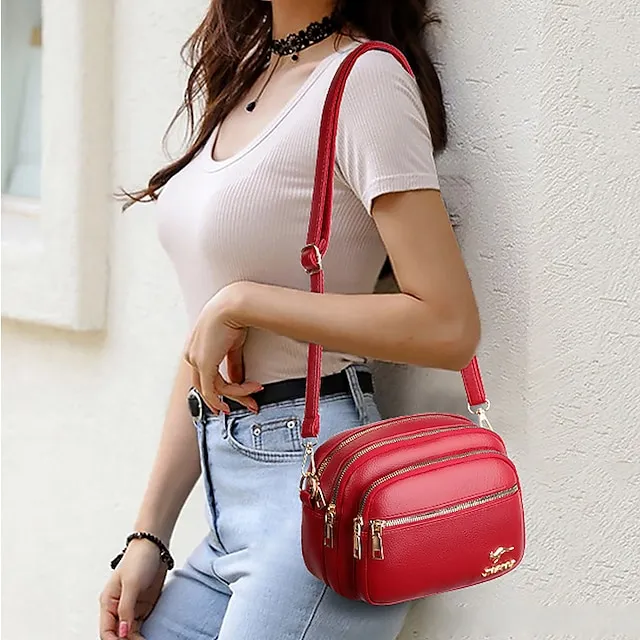 Women's Crossbody Bag Shoulder Bag Dome Bag PU Leather Shopping Daily Zipper Large Capacity Waterproof Lightweight Solid Color Black Red Purple