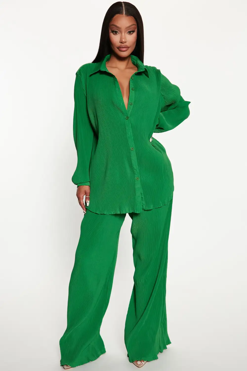 Giving You Life Plisse Pant Set - Kelly Green