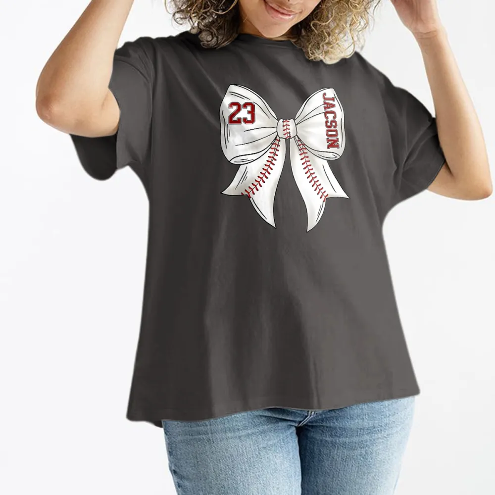 White Bow With Red Baseball Stitching Pattern, Number 