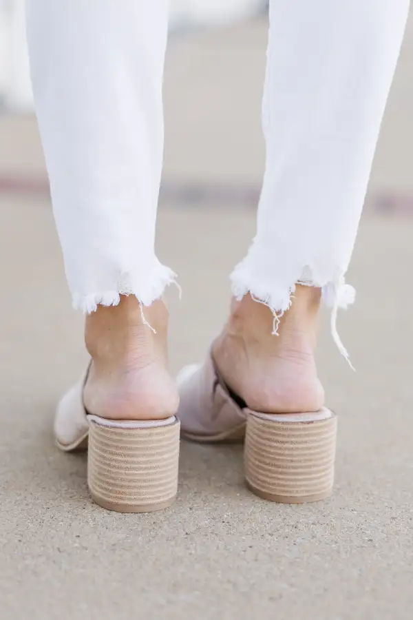 Tell Me Everything Taupe Brown Heeled Mule