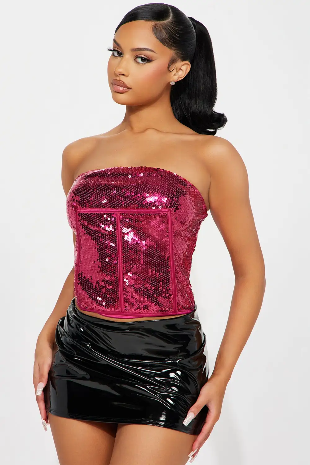 Champagne Kisses Sequin Corset Top - Magenta