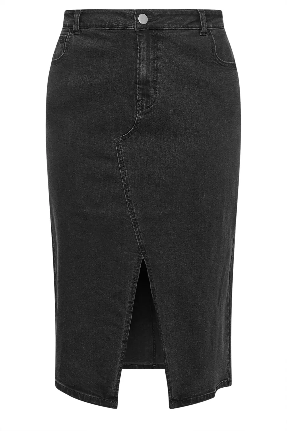 YOURS Curve Black Midi Stretch Denim Skirt