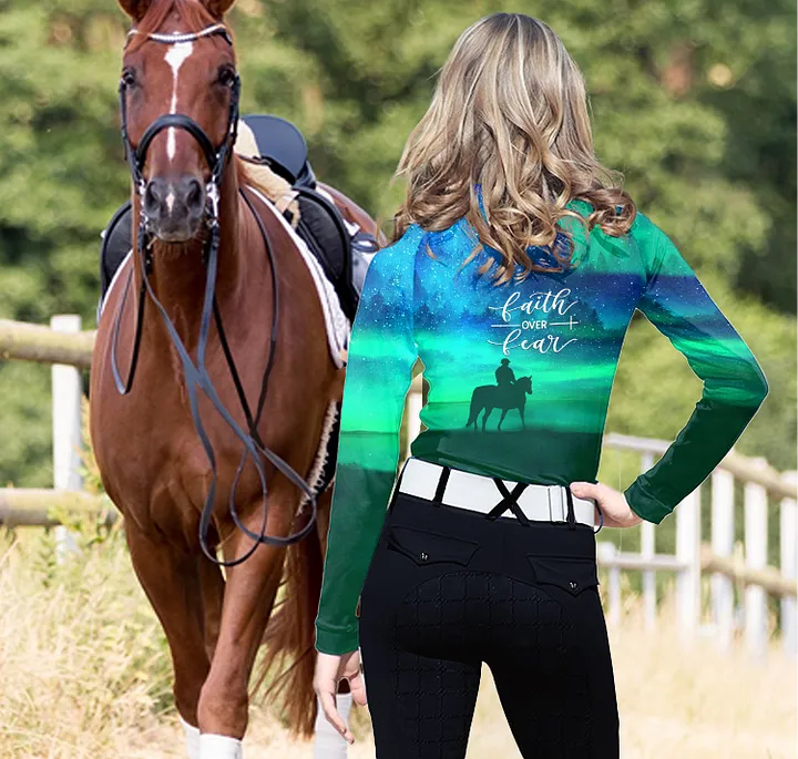 Women's Riding Style “Faith over fear” Print Long Sleeve Casual Shirt