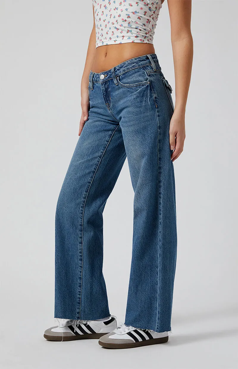 PacSun Dark Indigo Button Pocket Low Rise Girlfriend Jeans