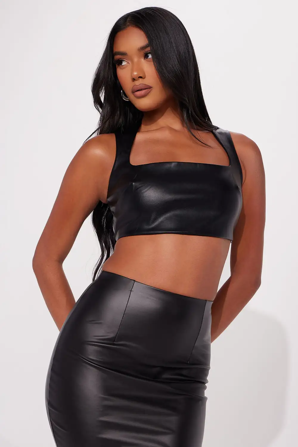 Feeling Dedicated Faux Leather Top - Black