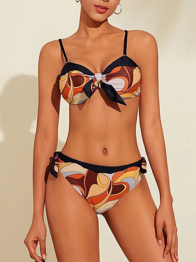 Knotted Print Bikini Swimsuit