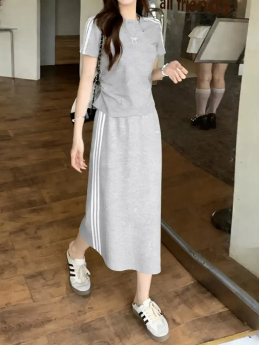 Striped Round Neck Tee Skirt Set