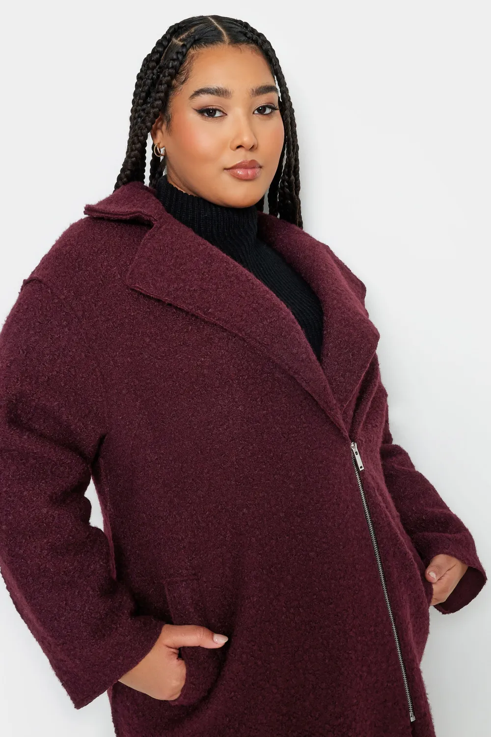 YOURS Curve Grey Boucle Biker Coat