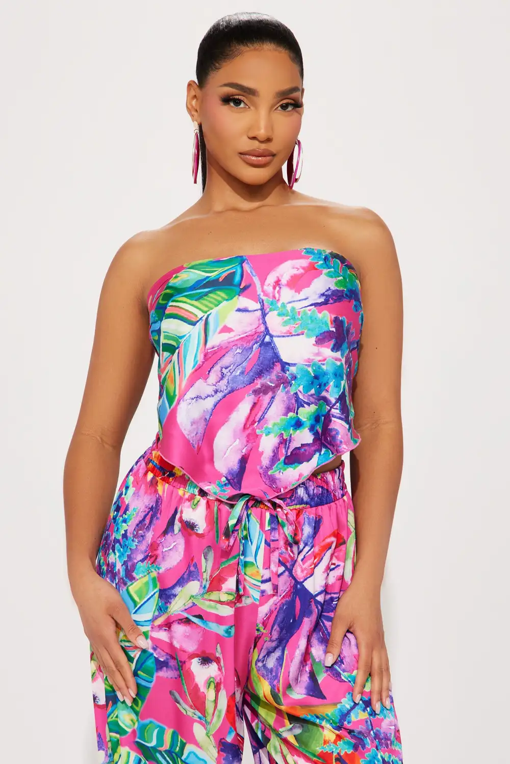 Tropical Babe Satin Pant Set - Pink/combo