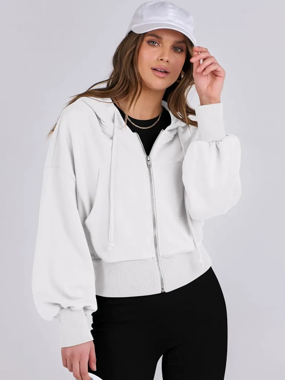 Women's Zip Up Hoodies Cropped Sweatshirts Full Zip Jackets Casual Fashion Fall Outfits Winter Clothes