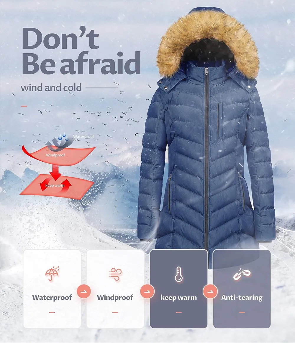 US Women's Winter Hooded Coat Waterproof Warm Long Puffer Jacket Parka