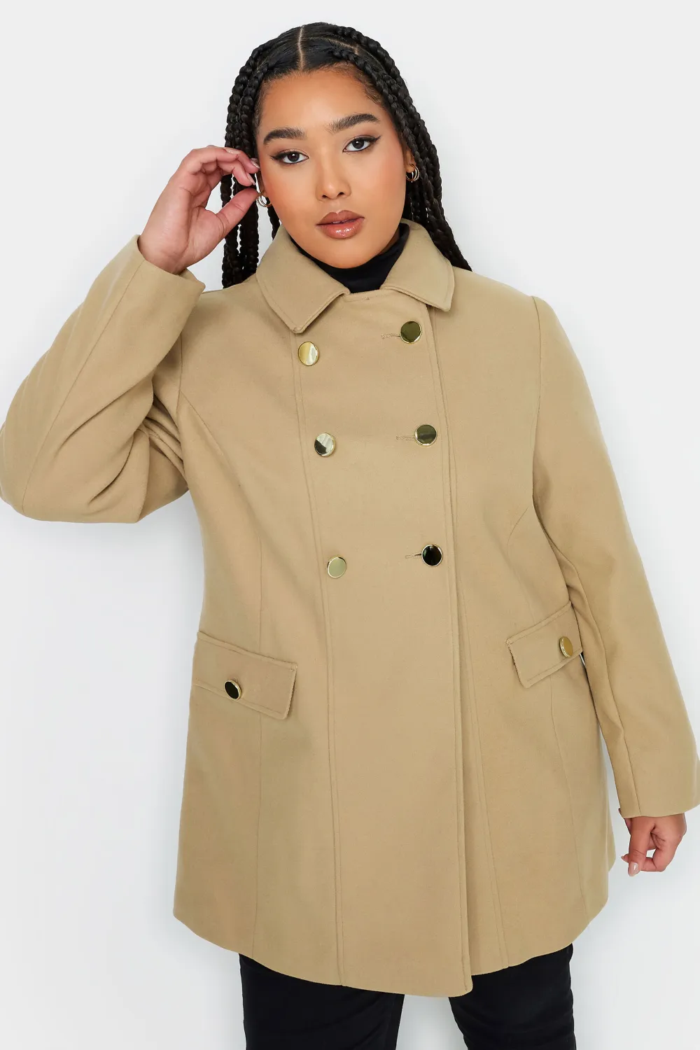 YOURS Curve Camel Brown Collared Formal Coat