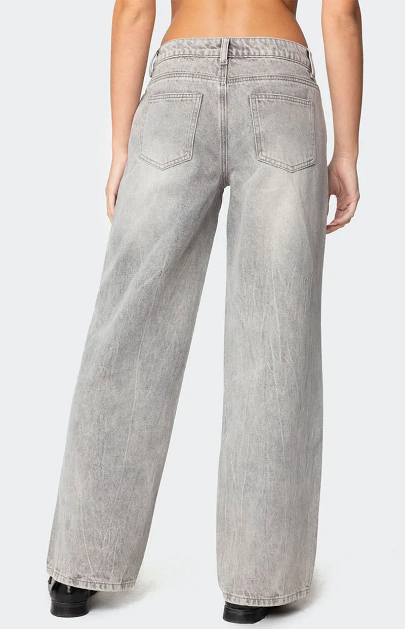 Edikted Magda Low Rise Acid Wash Jeans