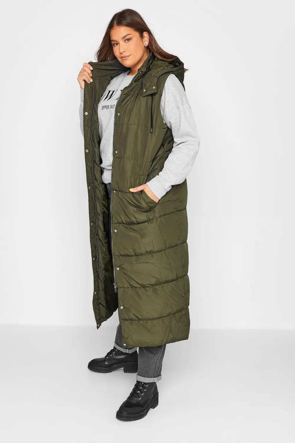 LTS Tall Khaki Green Midaxi Puffer Gilet