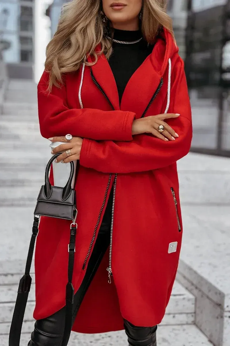 Women's Solid Color Zipper Hooded Casual Coat