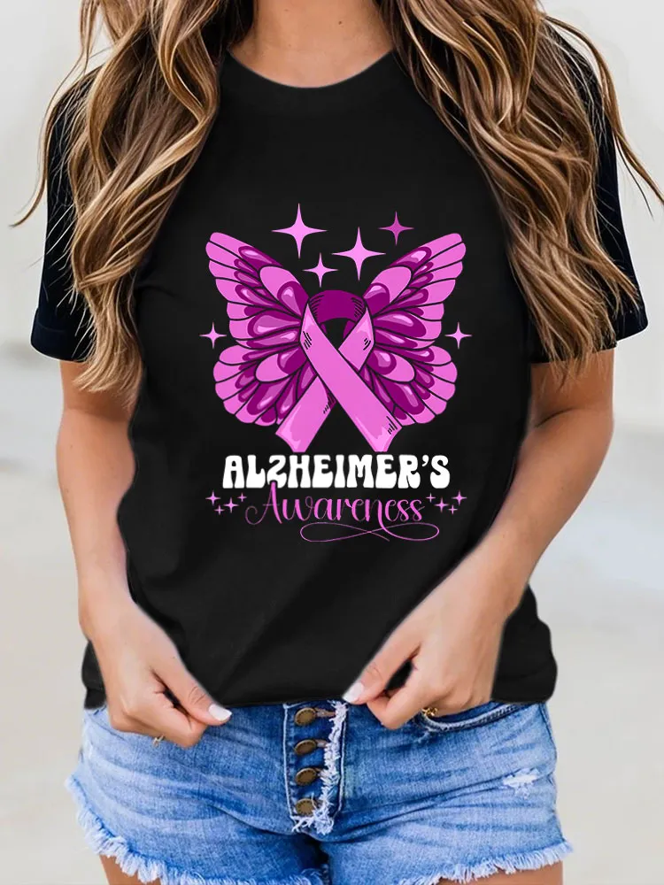 Women Alzheimer Awareness Print V-Round T-Shirt上报