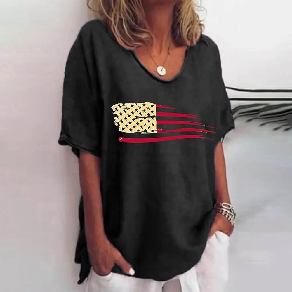 American Independence Day Vintage Flag Print Women's T-shirt