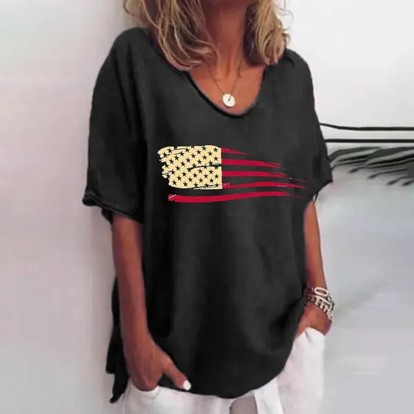 American Independence Day Vintage Flag Print Women's T-shirt