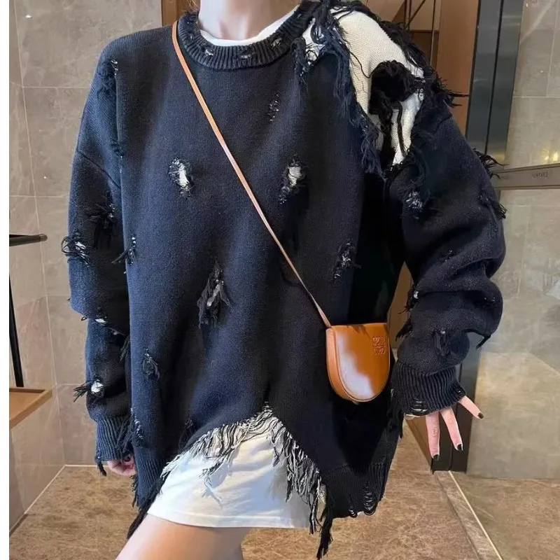 Retro Ripped Tassel Sweater