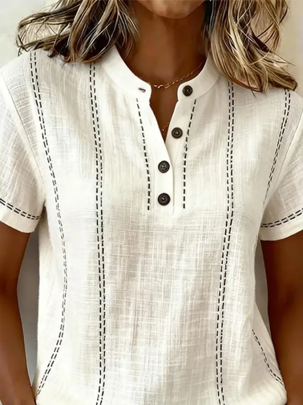 Women's Casual V-neck Short-sleeved Cotton Linen Top