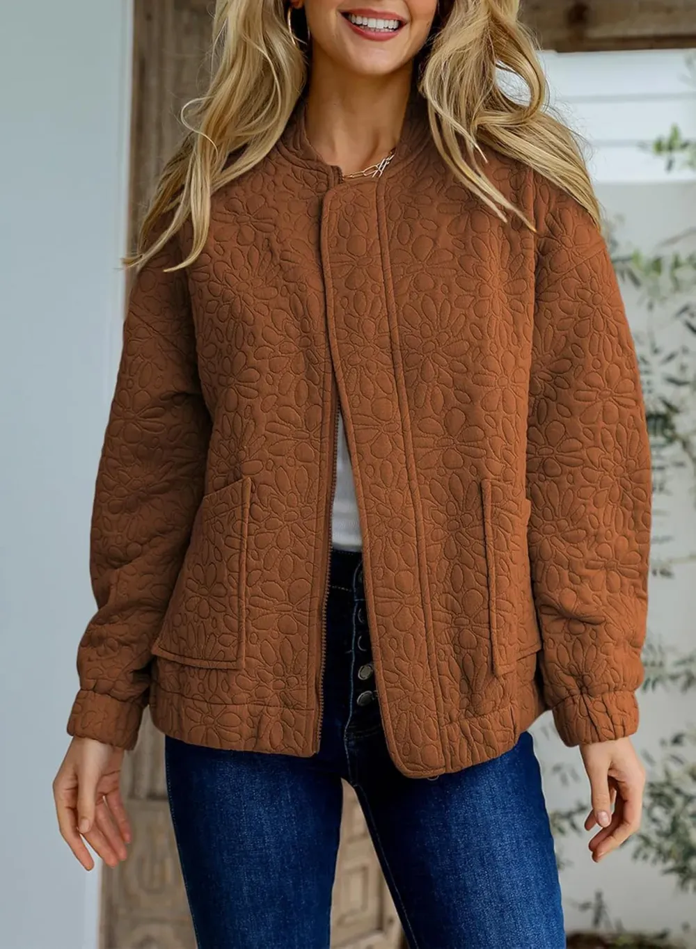 Jackets for Women Spring Fashion 2025 Cute Jacquard Coats Lightweight Zip Up Jackets Dressy Casual