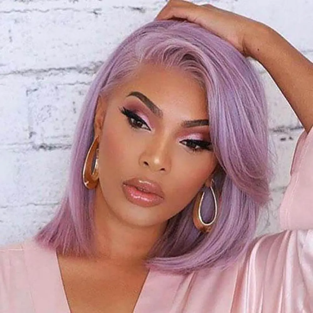 Sterly Light Purple Lavender Bob Wig Colored Straight 4x4 13x4 Human Hair Wigs