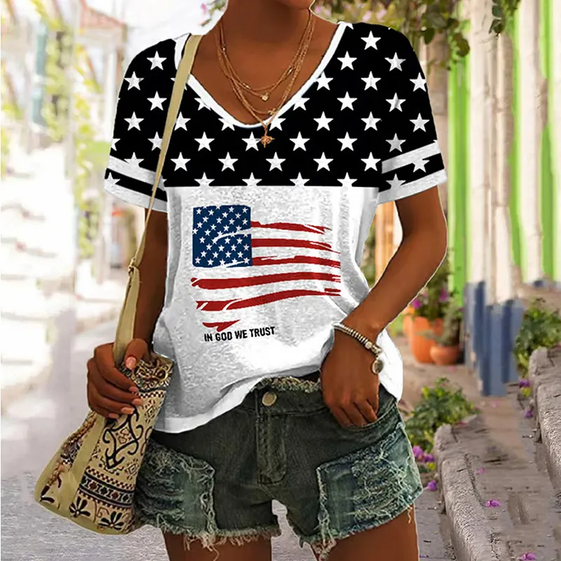 Women's Independence Day Flag Print T-shirt