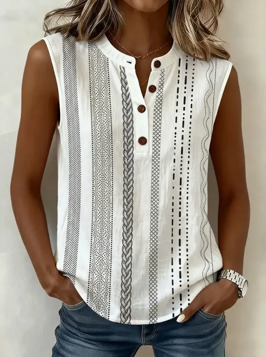Women's Nashville Travel Geometric Striped Printed Sleeveless Tank Top