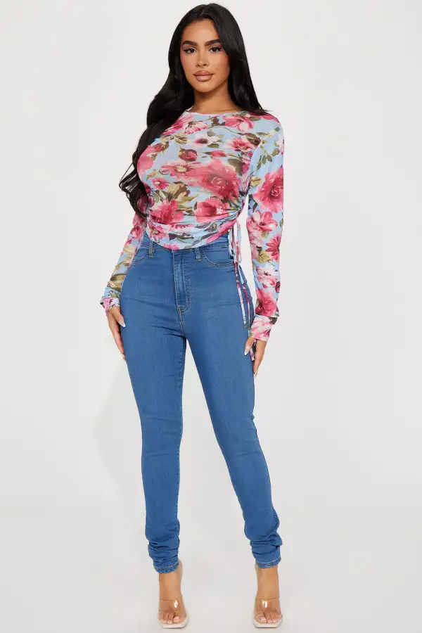 Feminine Urges Mesh Top - Blue/combo