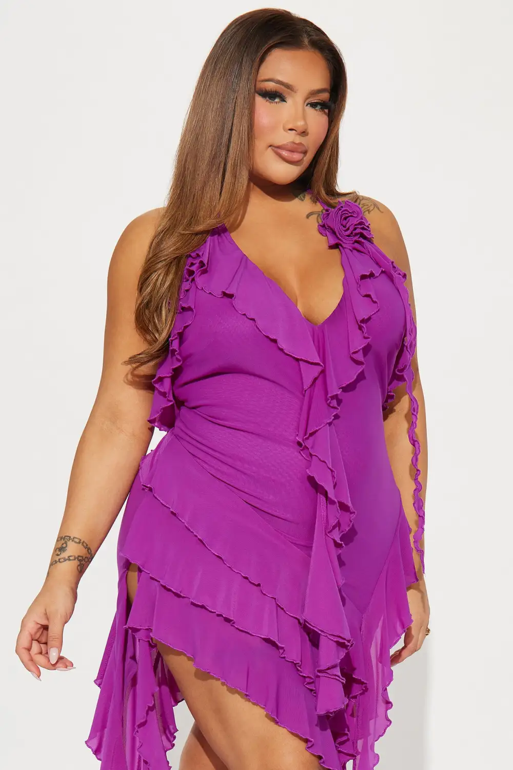 Tessa Mesh Midi Dress - Purple