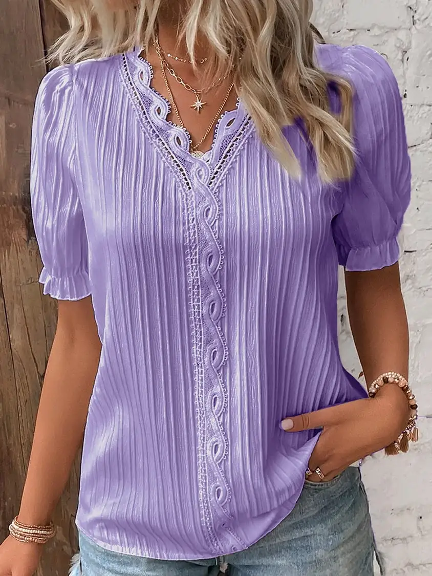 Limited Stock🛒49%OFF🔥V Neck Plain Lace Elegant Shirt