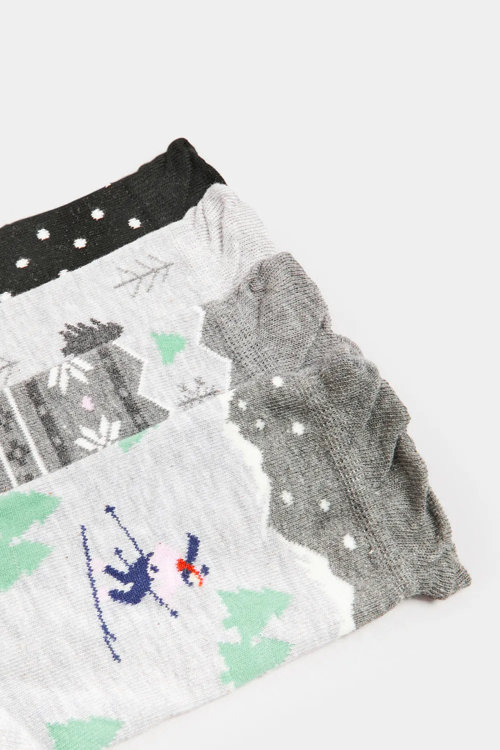4 PACK Grey & Black Skier Print Ankle Socks