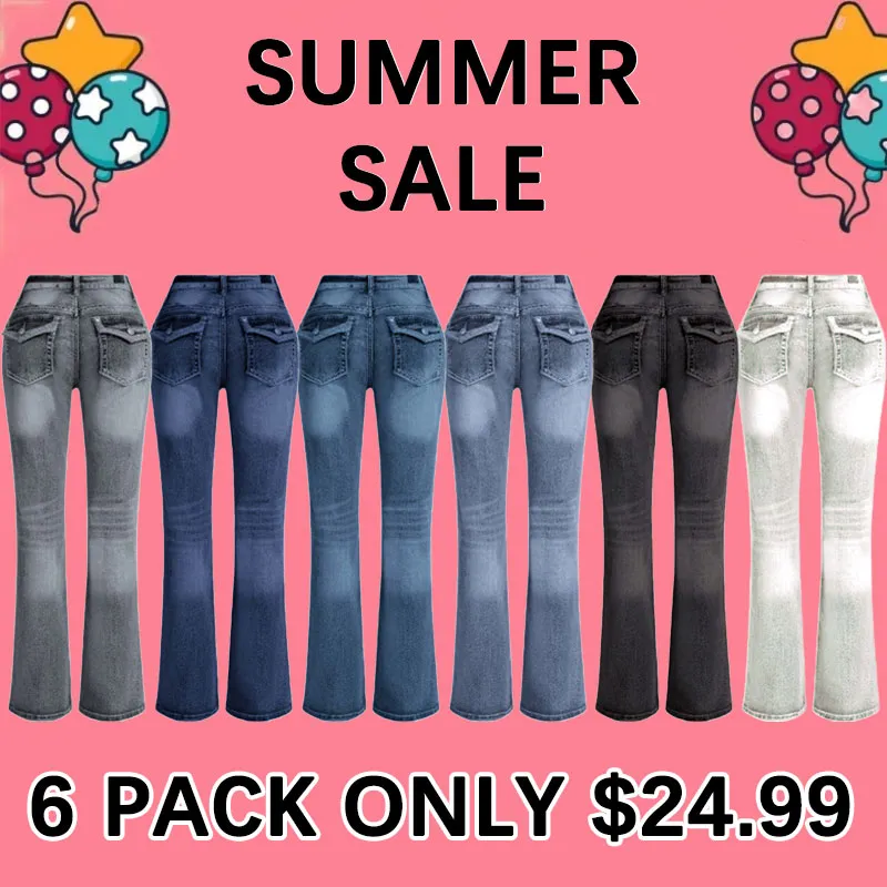 Double Button Mid Waist Straight Leg Jeans