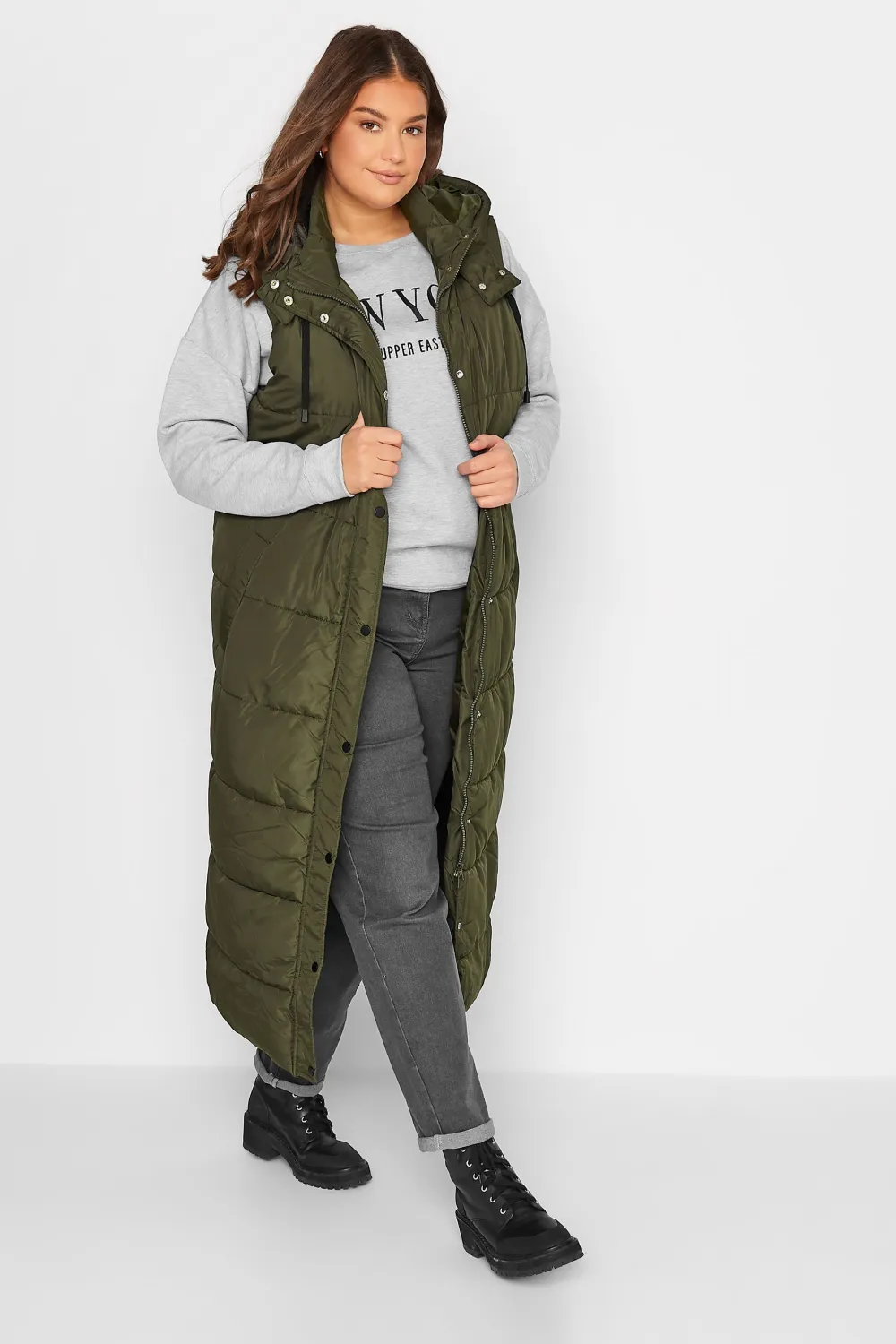 LTS Tall Khaki Green Midaxi Puffer Gilet