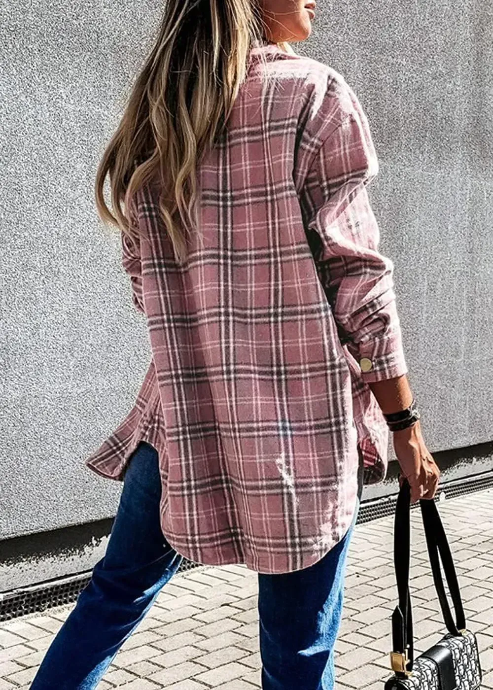 Women's 2023 Fall Clothes Plaid Shacket Jacket Long Sleeve Button Down Flannel Shirts Fashion Blouse