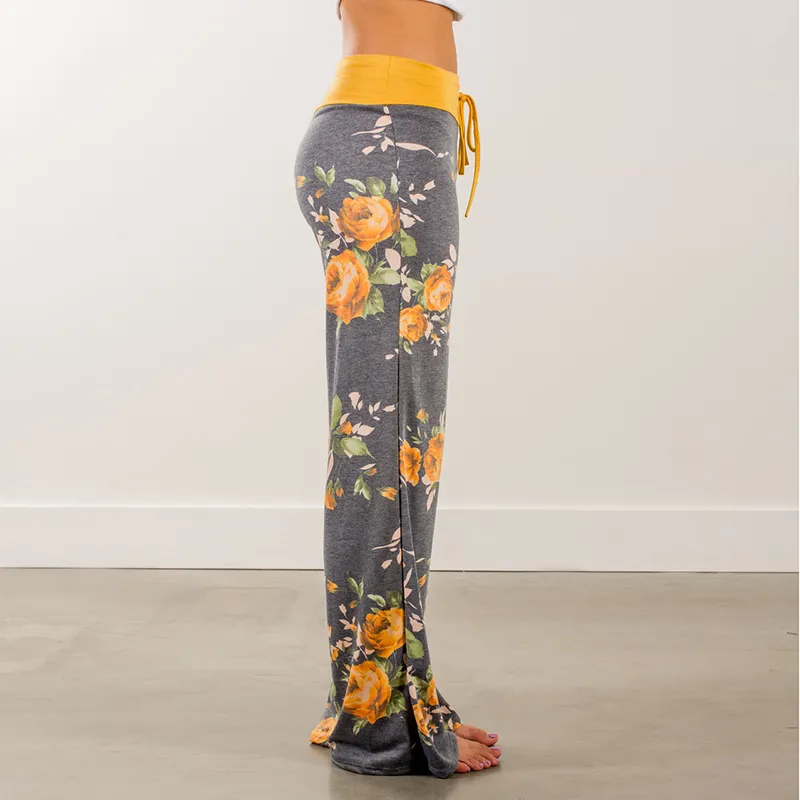 Flowers Printed Elastic-waistband Women's Casual Pants
