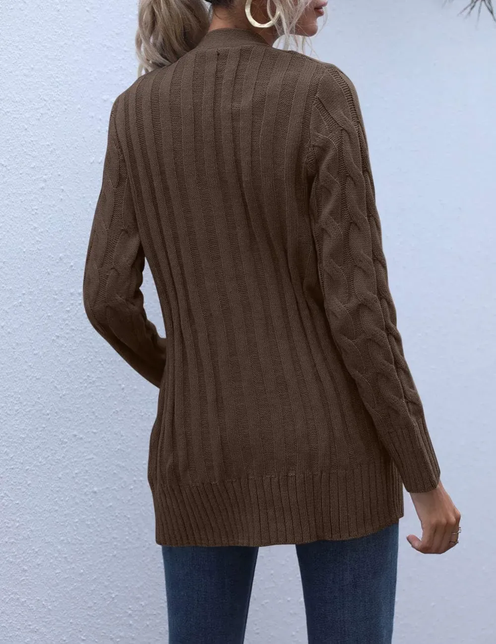 MEROKEETY Women's 2024 Fall Long Sleeve Cable Knit Sweater Open Front Cardigan Button Loose Outerwear