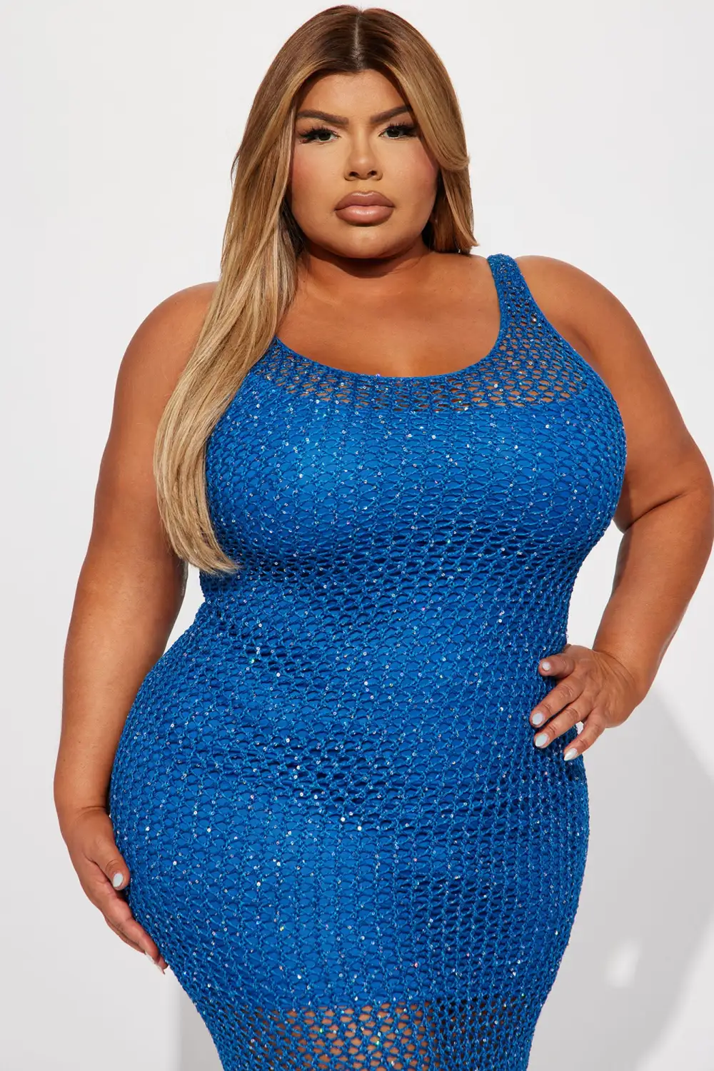 Kaylie Sequin Crochet Midi Dress - Blue