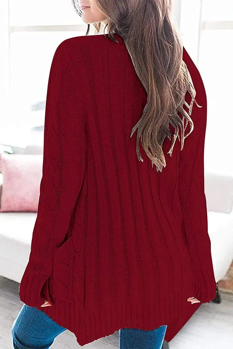 Knitted Solid Color Button Down Chunky Outwear Cardigan