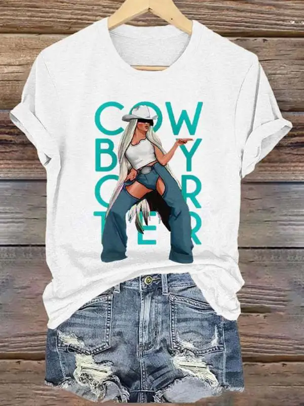 Retro Country Western Music Cowboy Print T-Shirt