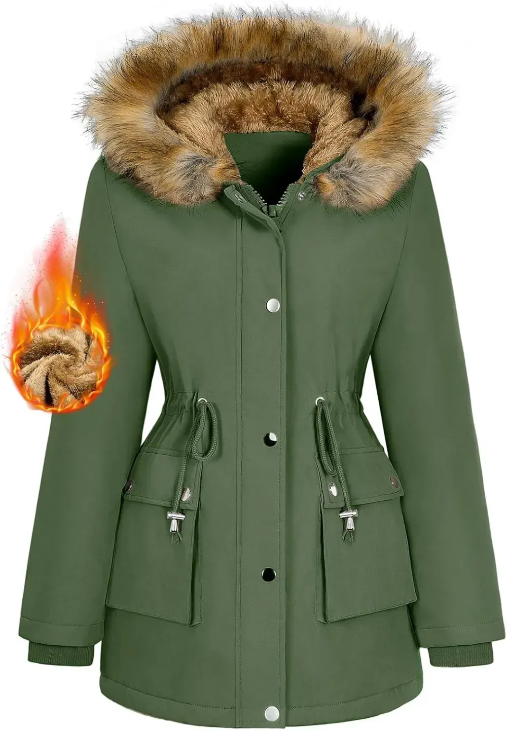Women Winter Coats Fleece Lined Parka Jackets Hooded Warm Thicken Coat With Pockets and Fur Hood Trendy Overcoat